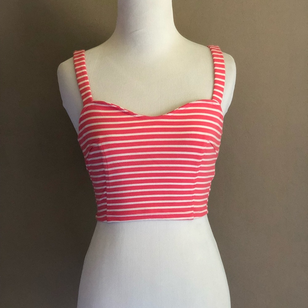 Coral and white striped crop top small from f21